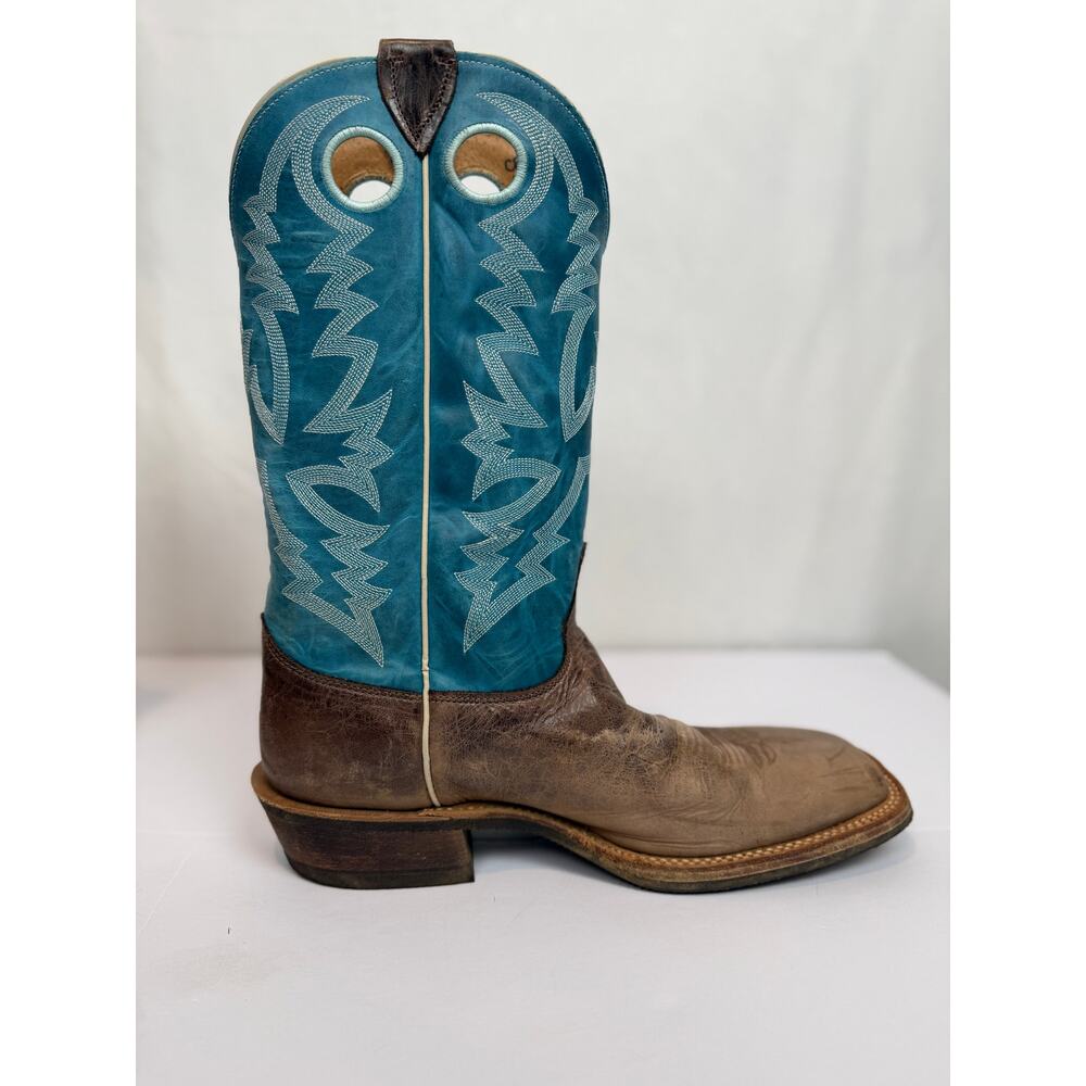 Justin Bent Rail BR377 Cowboy Boot Chocolate Puma Sophia Blue Square Toe 11.5D - Picture 7 of 8